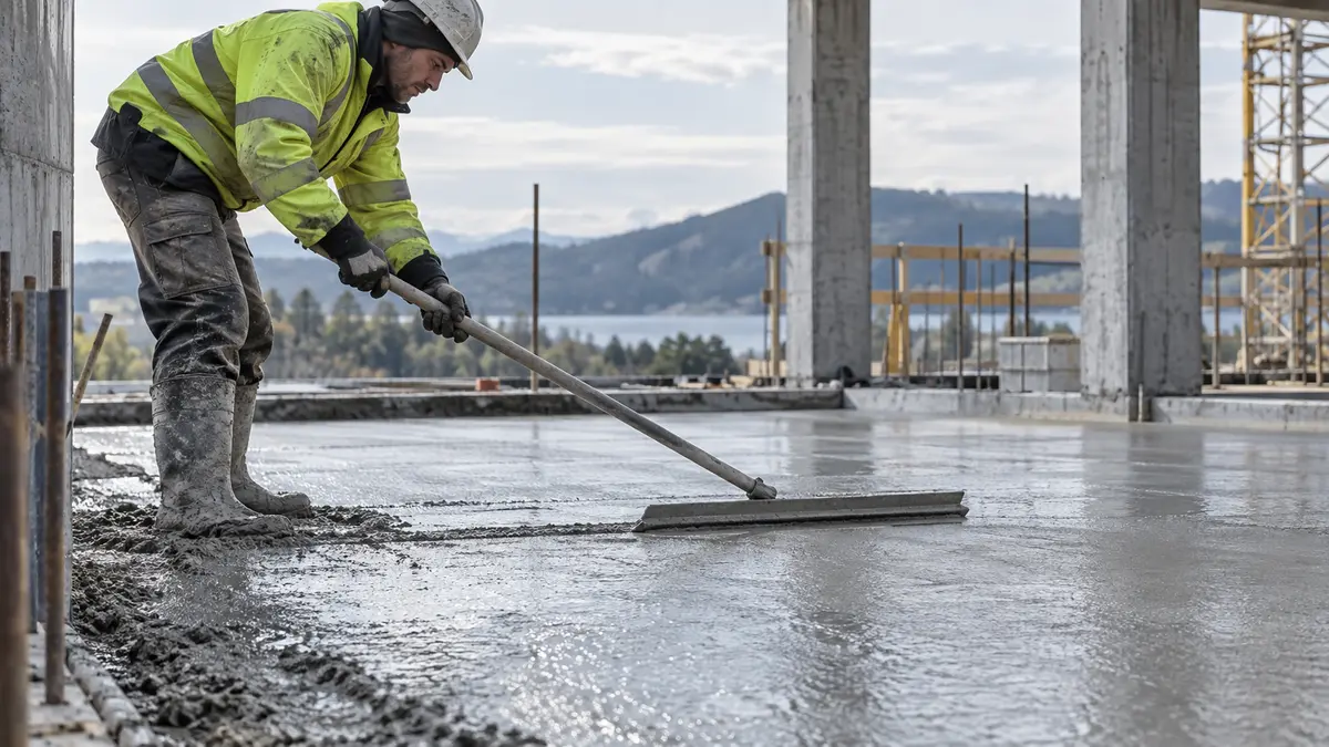 Concrete placed for construction Concrete finishing at a construction site