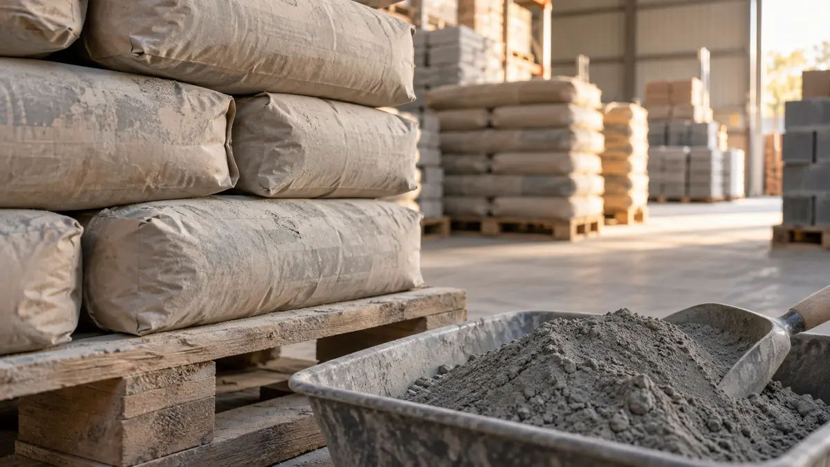 Cement supplies for construction buyers Cement bags and powder awaiting construction use