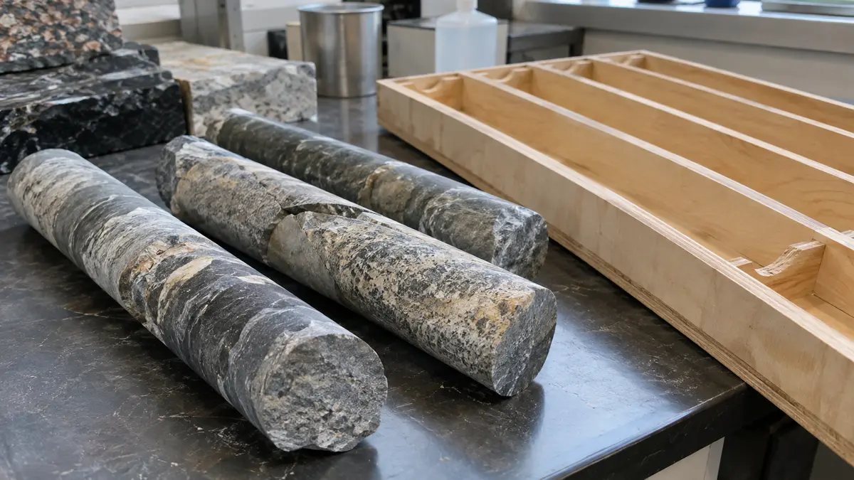Rock samples for geological research Rock core samples for geological storage research