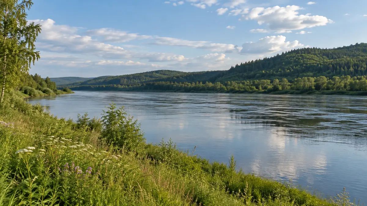 Речной пейзаж Сибири Речной пейзаж Сибири