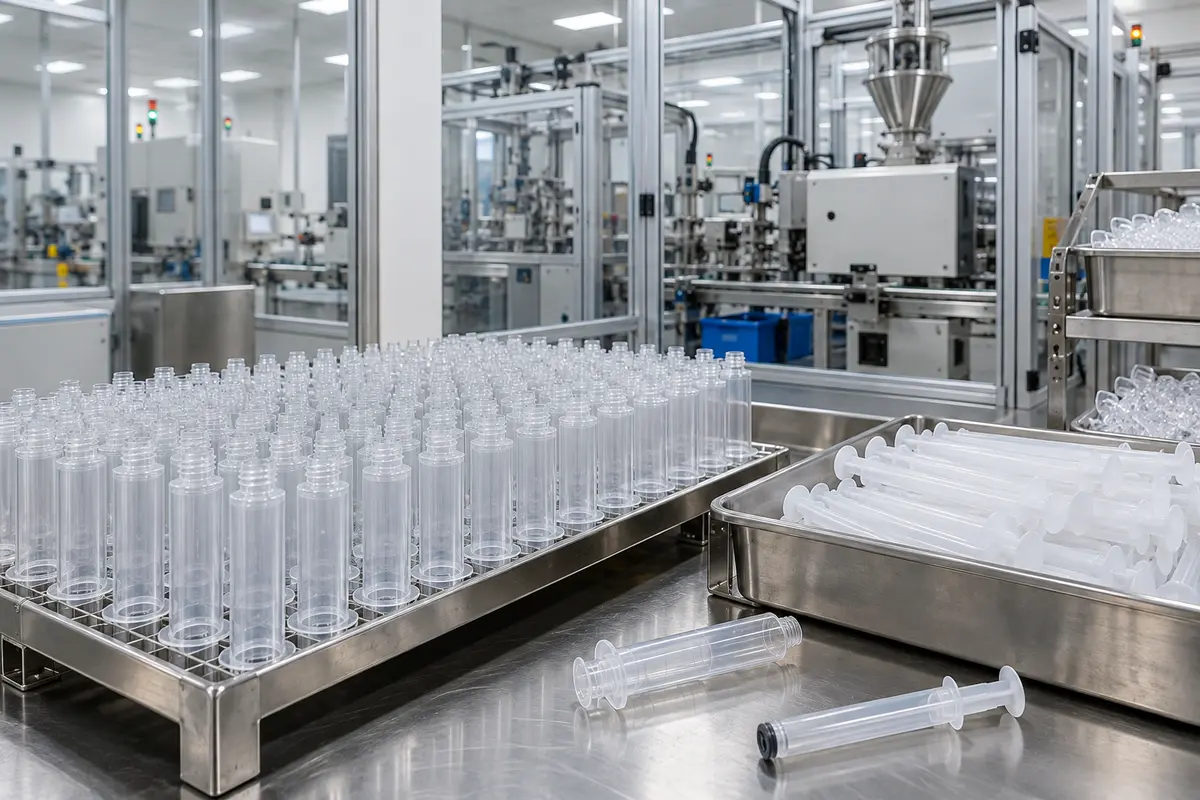 Syringe components in a manufacturing area