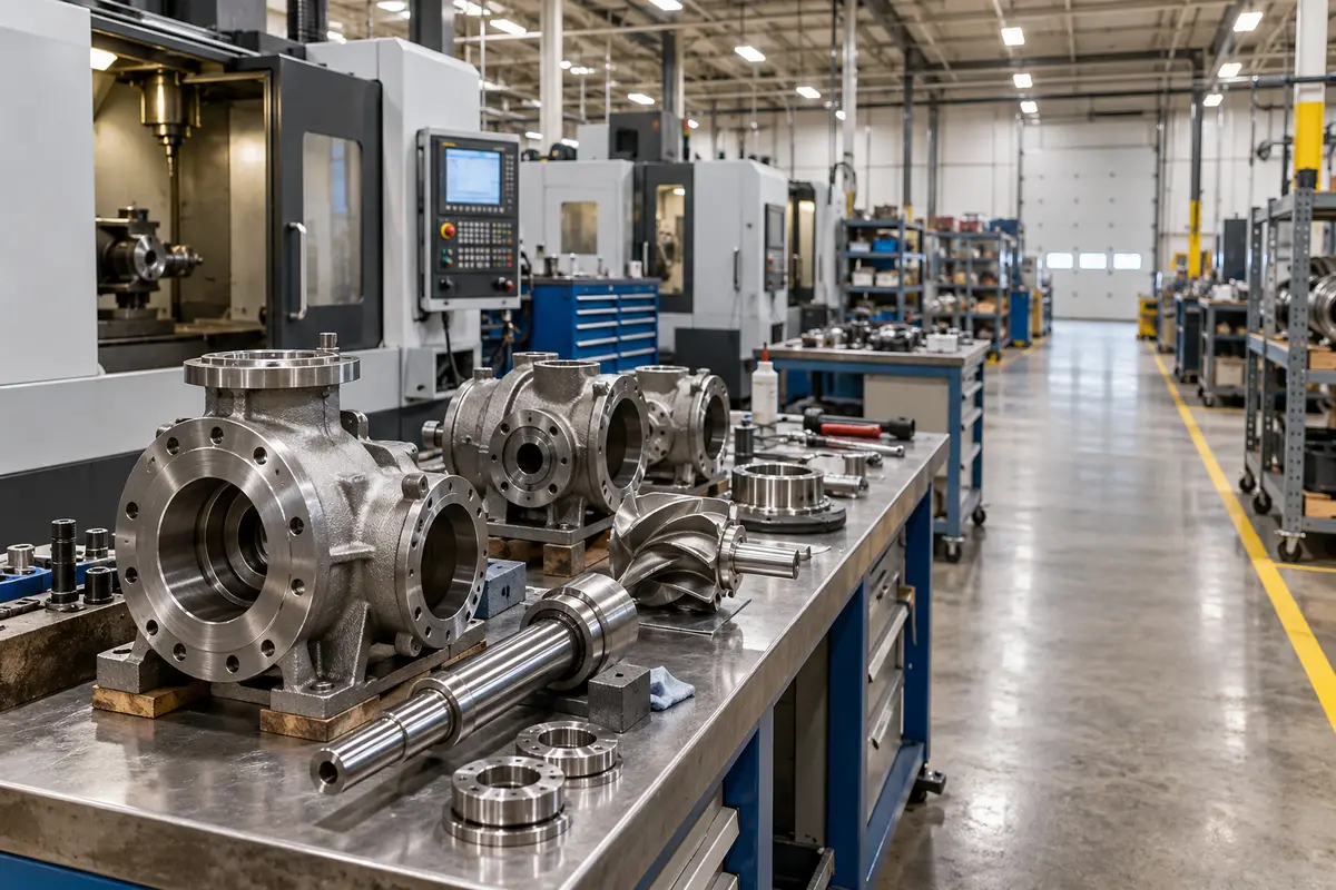 Pump components on a machining floor