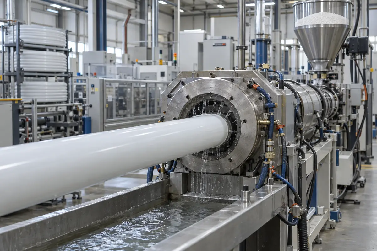 Polymer pipe extrusion line