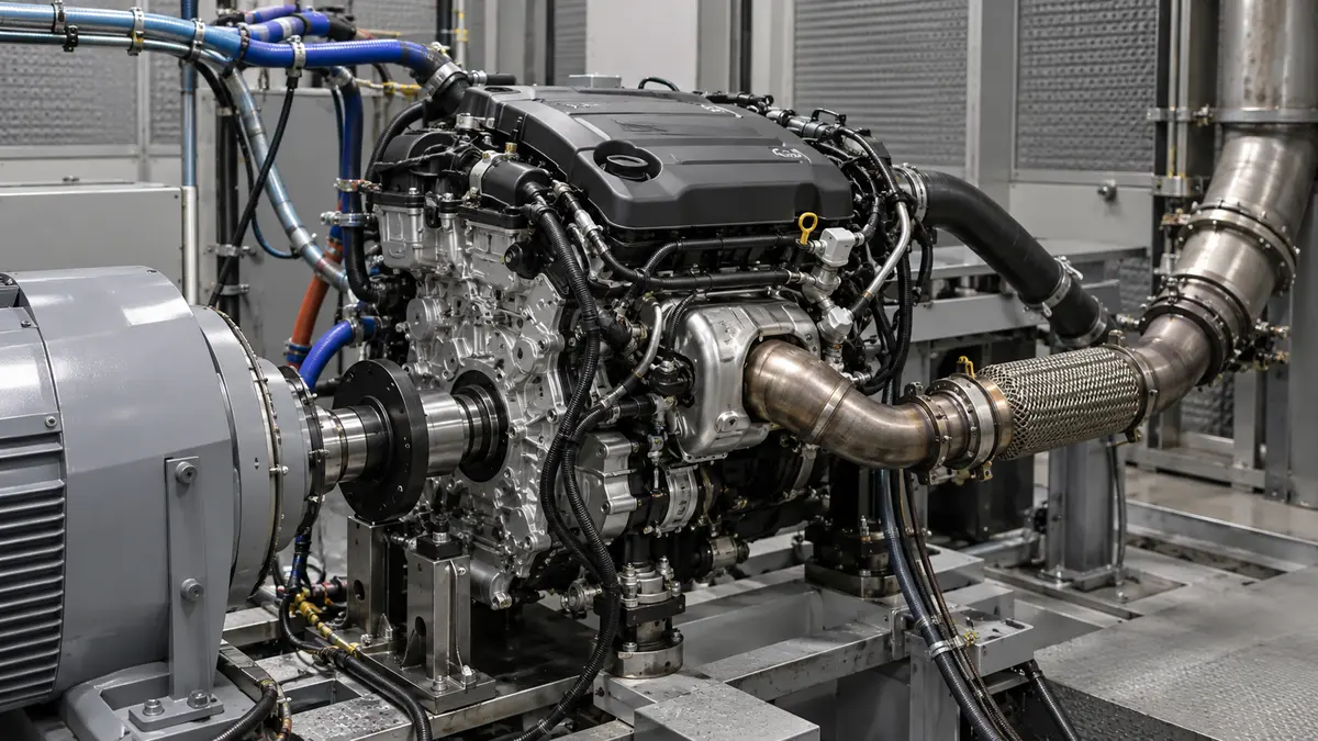 Compact engine connected to a dynamometer