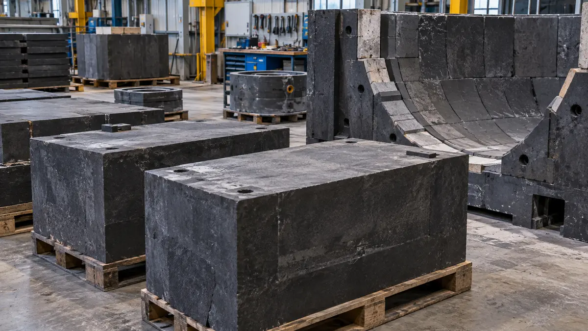 Carbon refractory blocks in a maintenance workshop