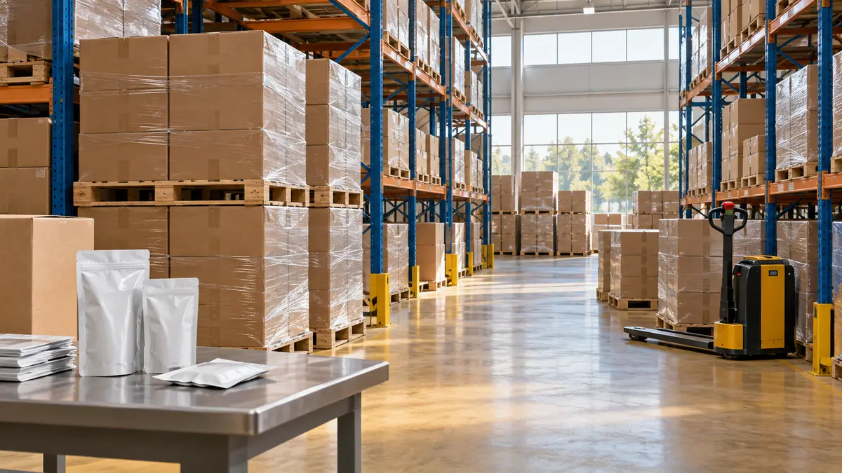 Flexible packaging stocks in a warehouse