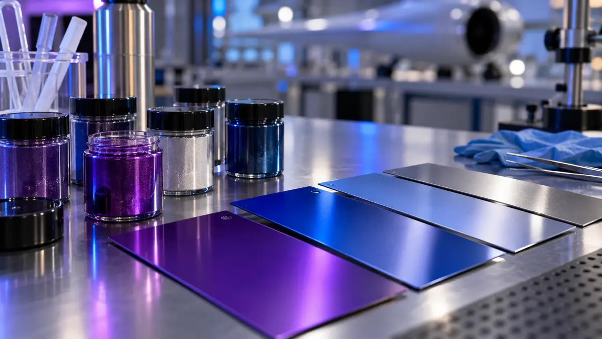 Coated panels and samples on a laboratory bench