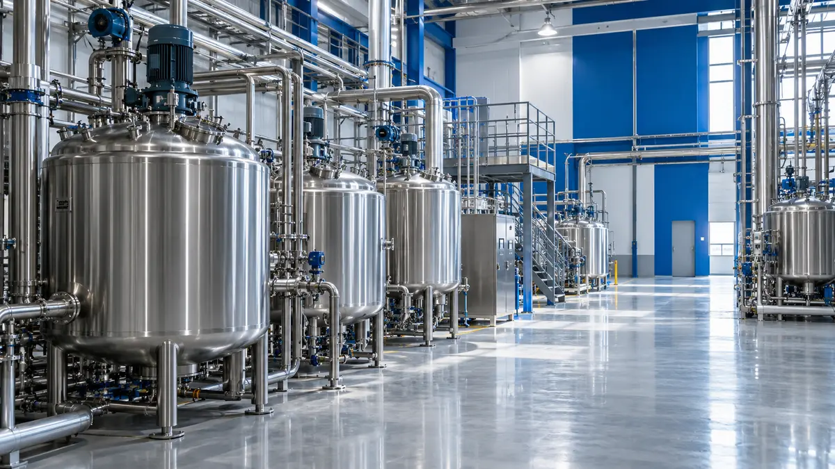 Mixing tanks inside a coatings production area