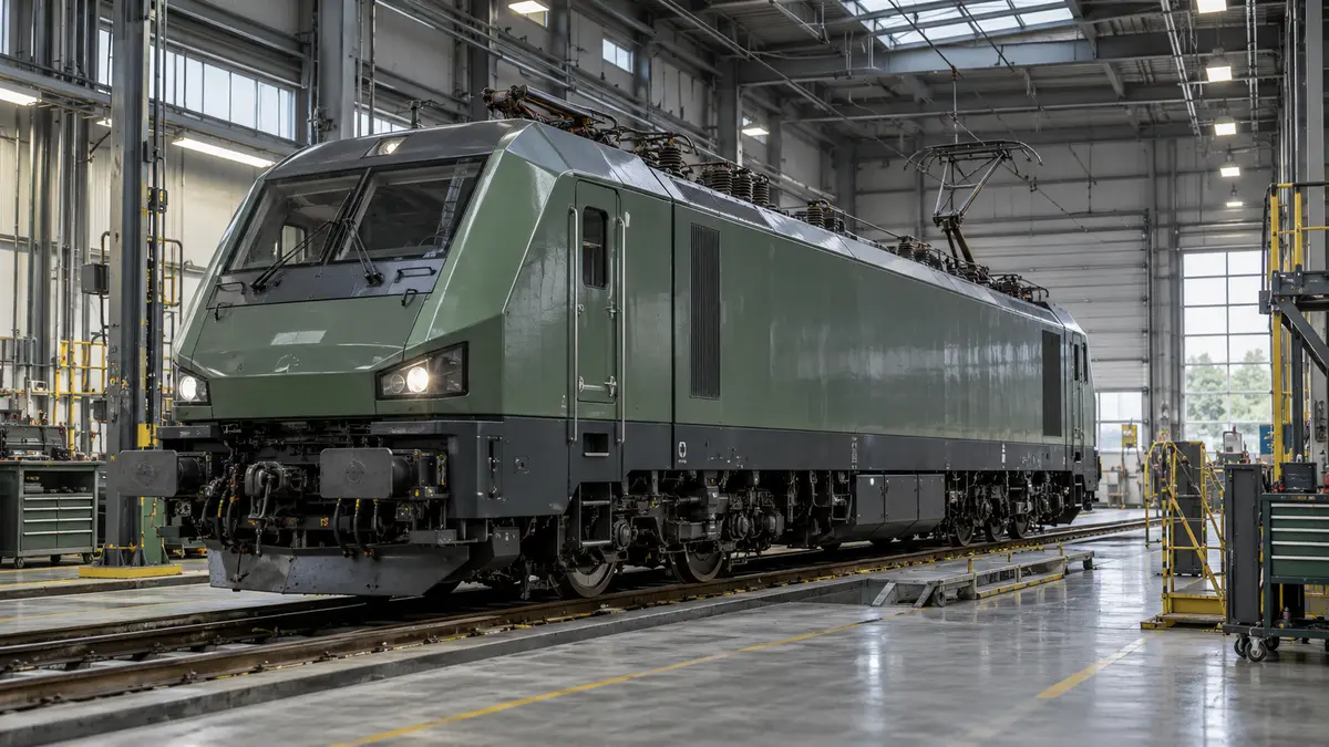 Electric locomotive inside a maintenance depot