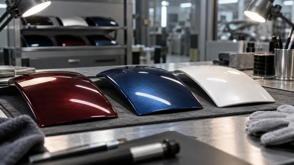 Vehicle paint samples on an inspection bench