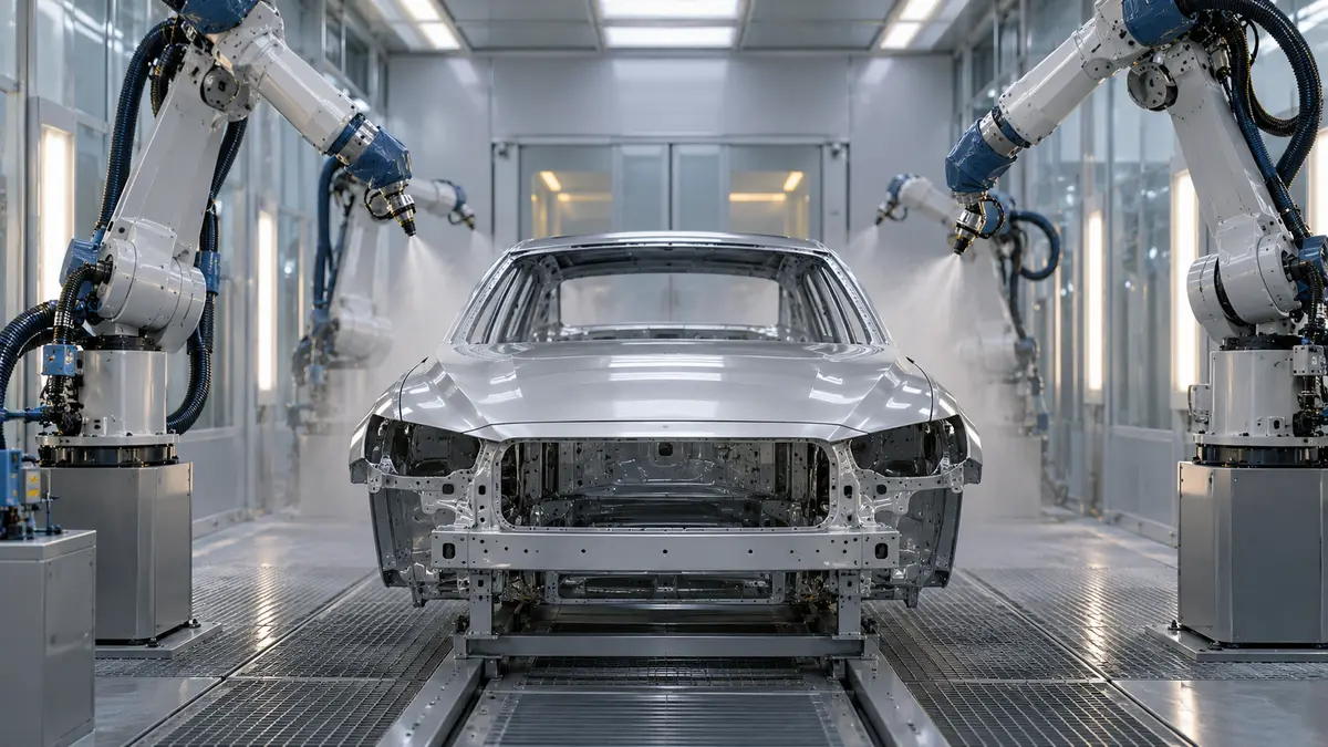 Automotive finishing inside a production booth